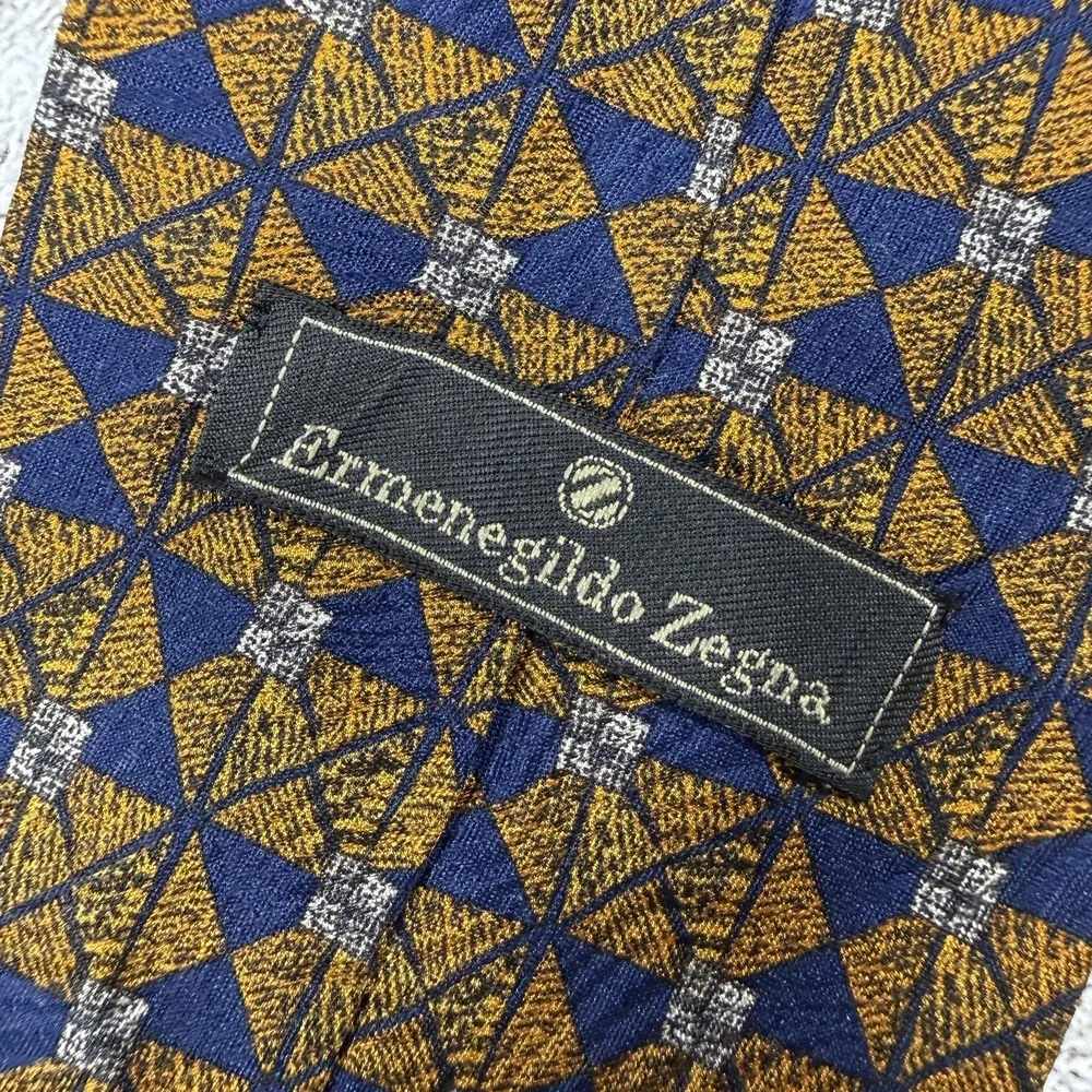 Ermenegildo Zegna Silk Tie Mens One Size Blue‎ Geometric Made In Italy Necktie